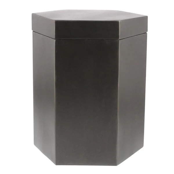 Benzara Hexagonal Metal Frame Lidded Canister, Large, Dark Bronze