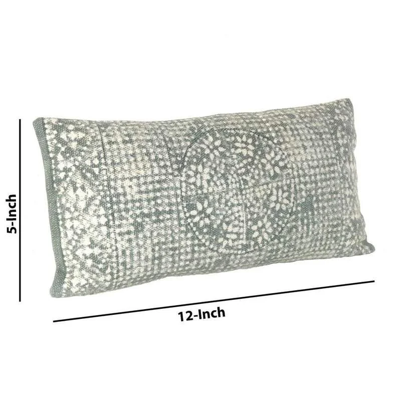 Benzara 12 x 24 Accent Pillow with Block Print, Gray and White
