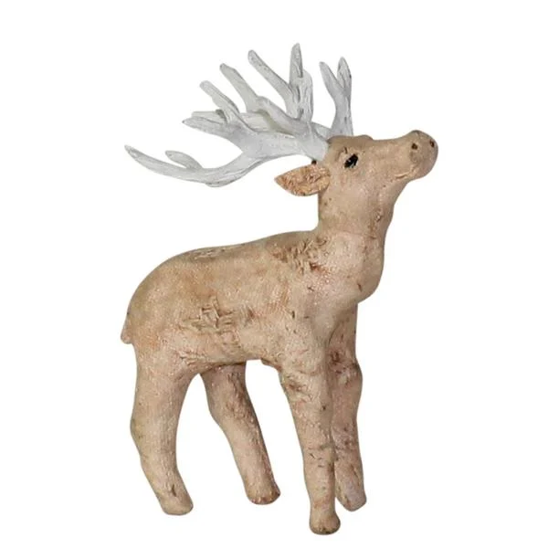Benzara 8 Inches Fabric Wrapped Stag Figurine, Beige and White