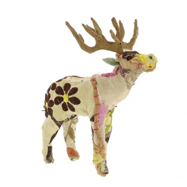 Benzara 8 Inches Fabric Wrapped Stag Figurine, Multicolor