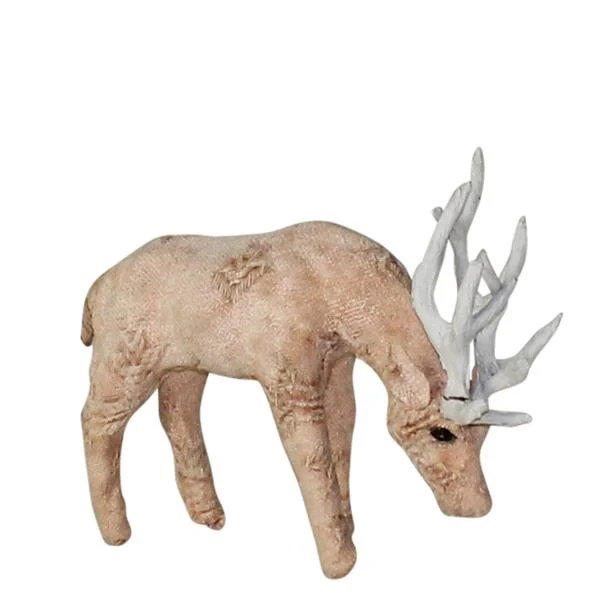 Benzara 8 Inches Fabric Wrapped Grazing Stag Figurine, Beige and White