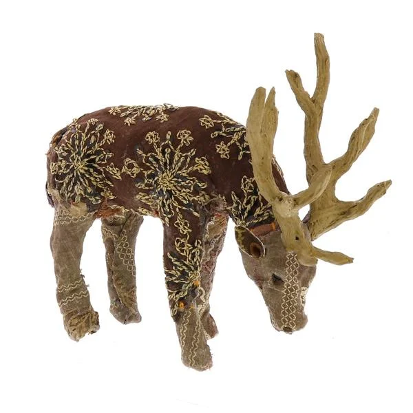 Benzara 8 Inches Fabric Wrapped Grazing Stag Figurine, Brown