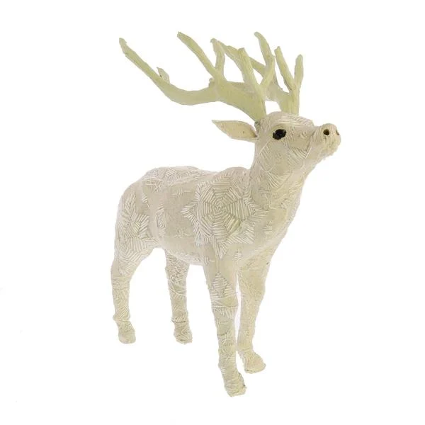 Benzara 12 Inches Fabric Stag Figurine with Elegant Embroidery, White