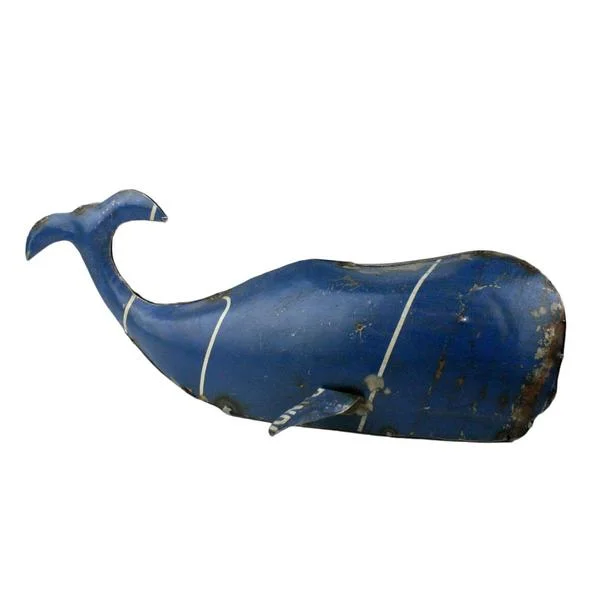 Benzara Reclaimed Metal Whale Design Accentdecor, Rustic Blue