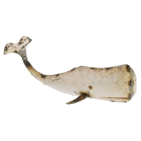 Benzara Reclaimed Metal Whale Design Accentdecor, Small, Antique White