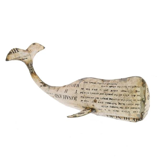 Benzara Reclaimed Metal Whale Design Accentdecor, Large, Antique White