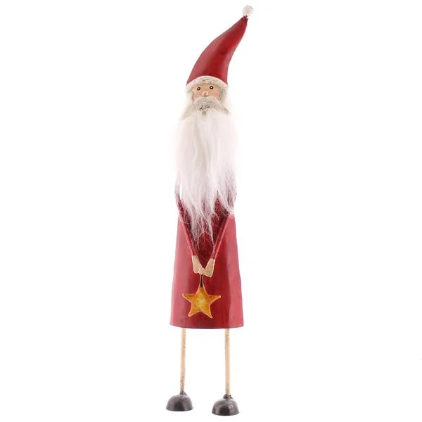 Benzara Hand Painted Metal Standing Santa Claus Accentdecor, Red