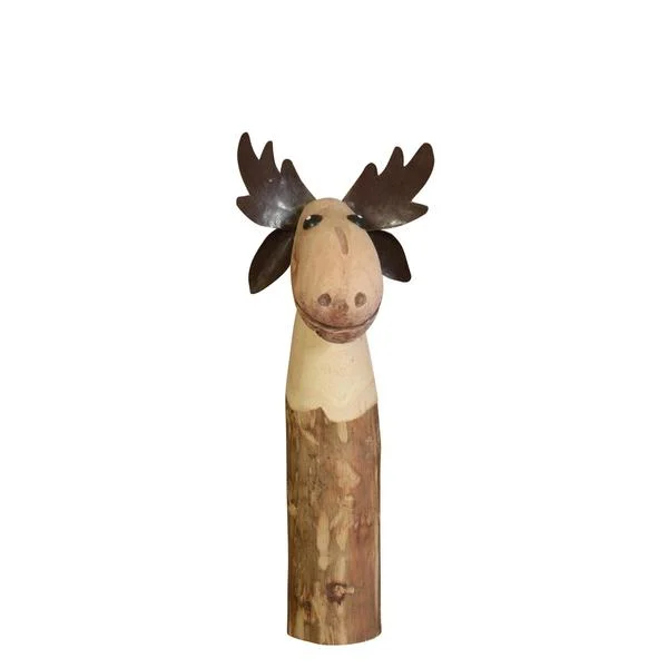 Benzara Wooden Moose Design Accentdecor with Metal Antlers, Small, Brown
