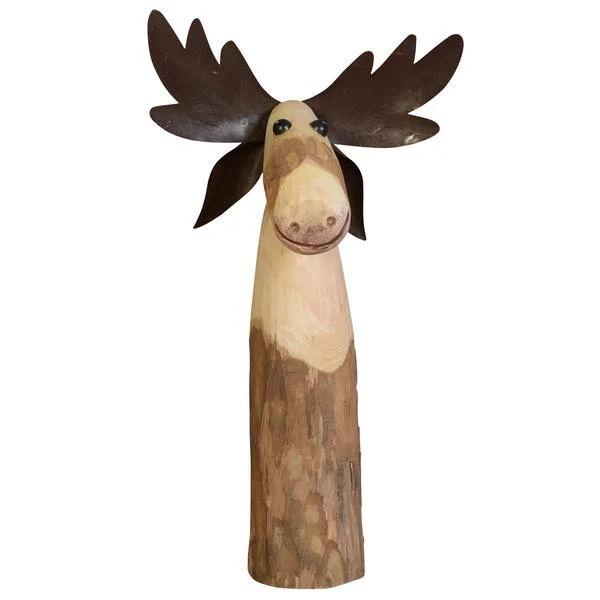 Benzara Wooden Moose Design Accentdecor with Metal Antlers, Large, Brown