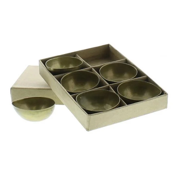 Benzara Antique Metal Tealight Candle Holder with Box, Set of 6, Brass
