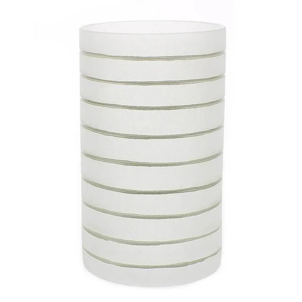 Benzara Contemporary Style Cylindrical Striped Glass Hurricane, Clear