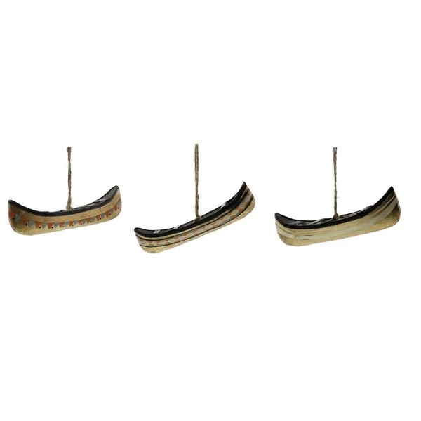 Benzara Painted Metal Canoes Walldecor with Rope, Set of 3, Multicolor