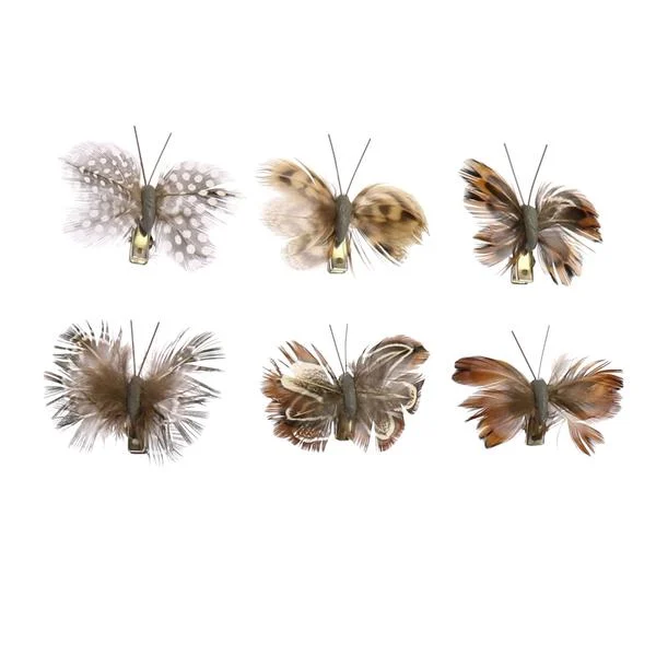 Benzara Feather Butterfly Accentdecor with Clips, Assortment of 12, Brown
