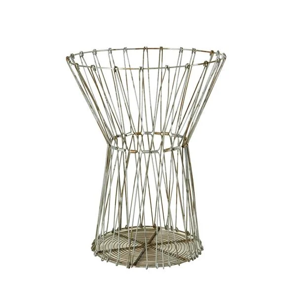 Benzara Steel Wire Basket with Open Cage Design Frame, Large, Rustic White