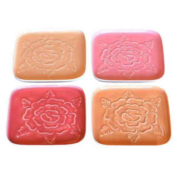 Benzara Metal Coaster with Embossed Rose Pattern, Set of 4, Pink