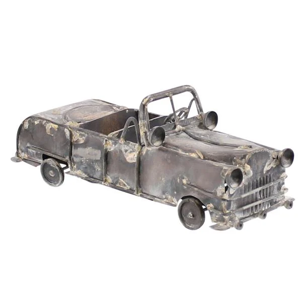 Benzara Antique Metal Car Design Accentdecor, Rustic Gray