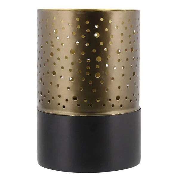 Benzara Cylindrical Metal Hurricane with Pinholes, Medium, Brass