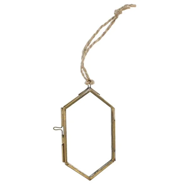 Benzara Metal and Glass Hexagonal Frame, Medium, Brass and Clear