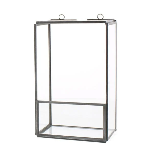 Benzara Metal and Glass Box Shelf, Small, Gray and Clear