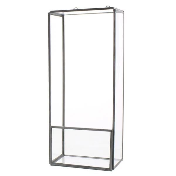 Benzara Metal and Glass Box Shelf, Medium, Gray and Clear