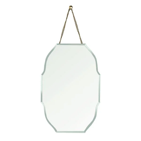 Benzara Oval Shape Beveled Mirror with Chain Hanger, Silver