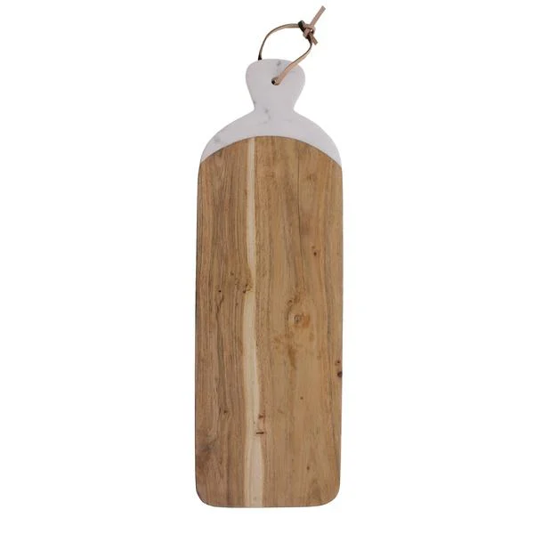 Benzara Long Wooden and Marble Cutting Board, Brown