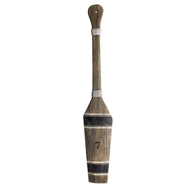 Benzara Wooden Paddledecor with Rope Accents, Brown and Black
