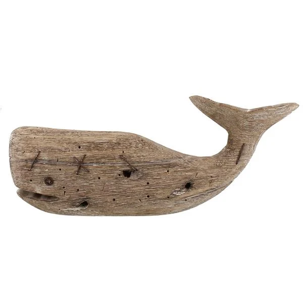 Benzara Wooden Whaledecor with Grain Details and Knots, Brown