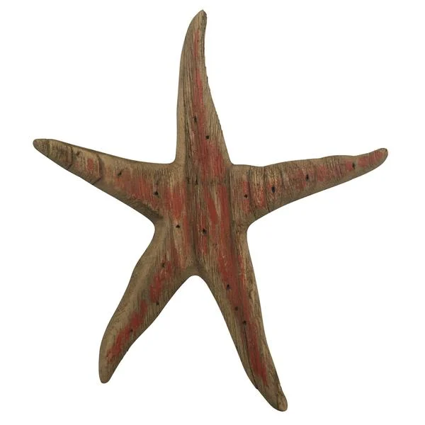 Benzara Rustic Wooden Starfish Accentdecor, Brown and Red