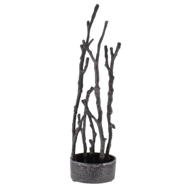 Benzara 14 Inch Round Shaped Vase with Metal Branches, Gray