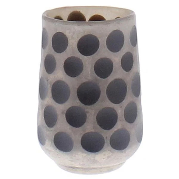 Benzara Glass Votive Candle Holder with Polka Dots Pattern, Gray