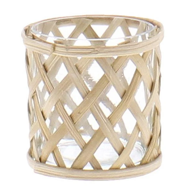 Benzara Glass Vase with Woven Lattice Design Case, Small, Clear