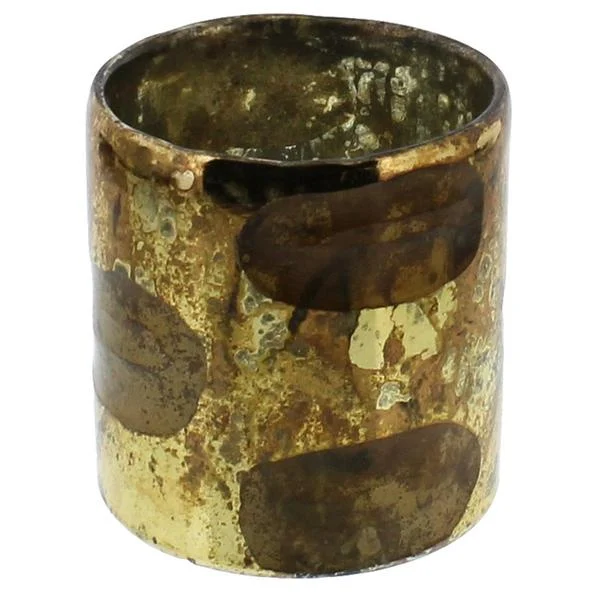Benzara Cylindrical Shape Glass Vase with Abstract Pattern, Small, Copper