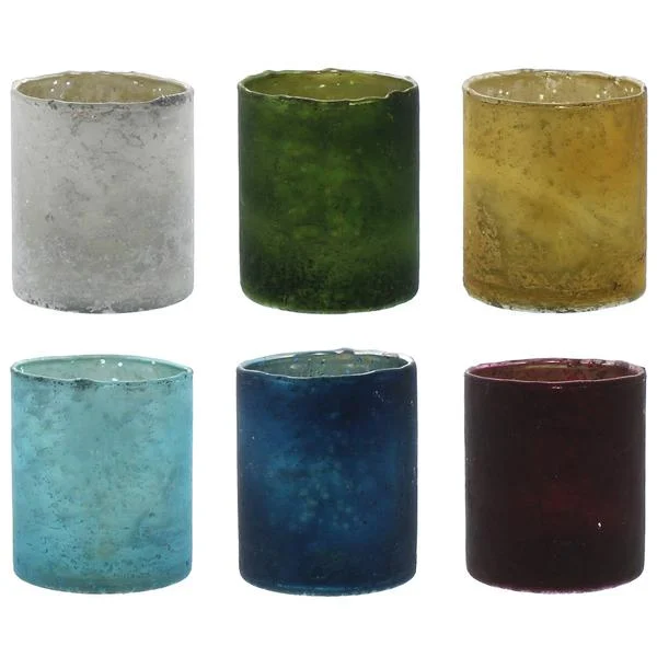 Benzara Cylindrical Glass Votives with Semi Translucent Look, Set of 6, Multicolor