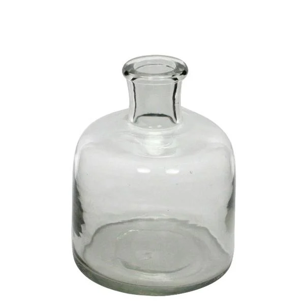 Benzara Glass Bottle with Pot Bellied Shape Base, Small, Clear