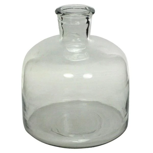 Benzara Glass Bottle with Pot Bellied Shape Base, Large, Clear