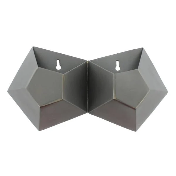 Benzara Hexagonal Shaped Metal Wall Vase with Attached Frame, Gray