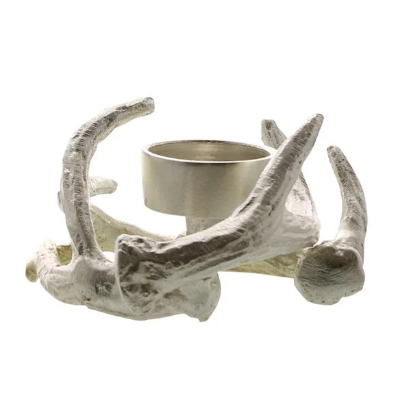 Benzara 2.5 Inch Antler Metal Frame Tealight Candle Holder, Silver
