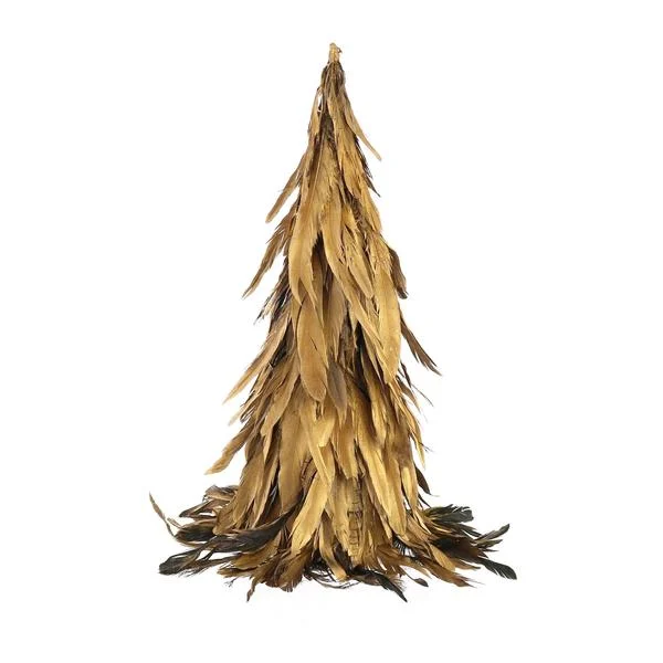 Benzara Feather Tree Accentdecor with Glitters, Small, Gold