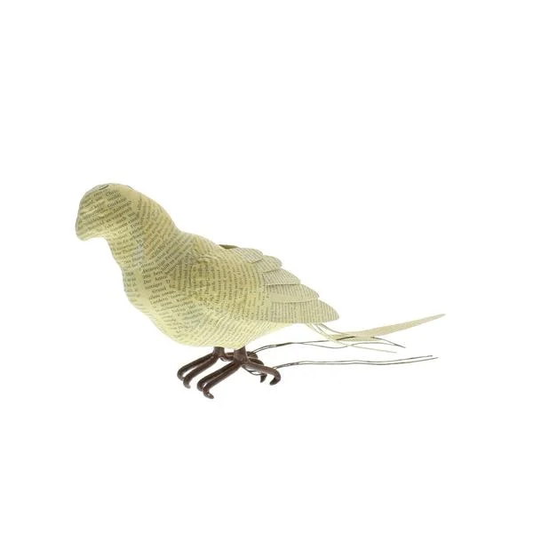 Benzara Paper Mache Standing Pigeon Accentdecor with Wrapped Newspaper, Cream