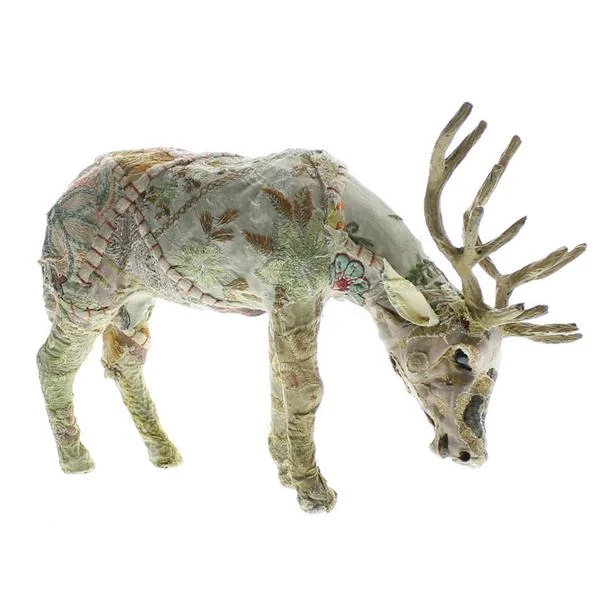 Benzara Fabric Grazing Stag Design Accentdecor, Small, Beige