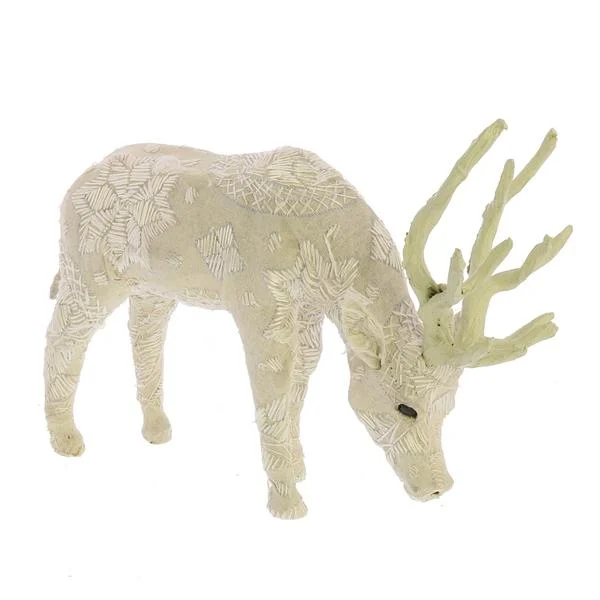 Benzara Fabric Grazing Stag Design Accentdecor, Small, Offwhite