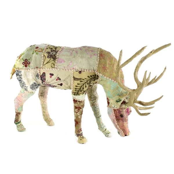 Benzara Fabric Grazing Stag Design Accentdecor, Extra Large, Beige