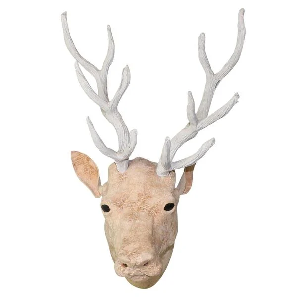 Benzara Fabric Stag Head Design Walldecor with Textured Details, Pink