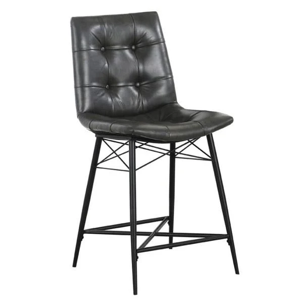 Benzara Tufted Counter Stool with Metal Legs, Set of 2, Gray