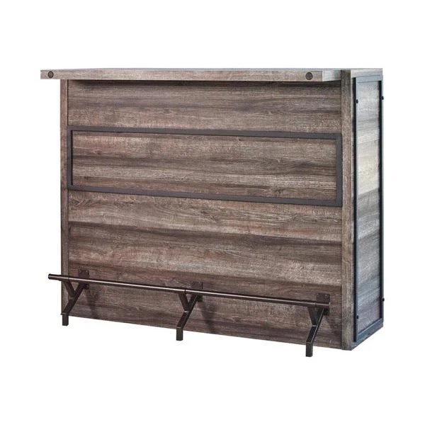 Benzara Rustic Wood Bar Unit with Wine and Stemware Rack, Brown