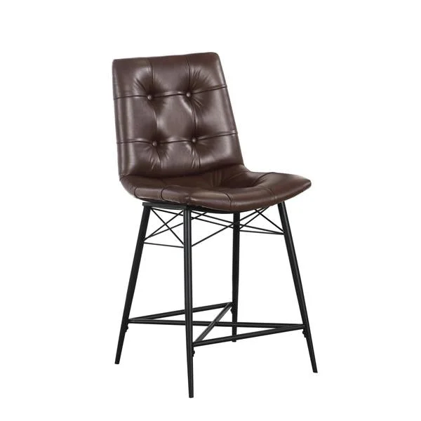 Benzara Button Tufted Fabric Counter Stool with Bucket Seating, Set of 2, Brown