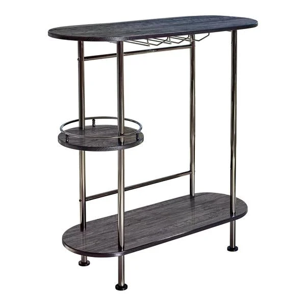 Benzara Oblong Shape Metal Bar Unit with Stemware Rack, Gray and Chrome