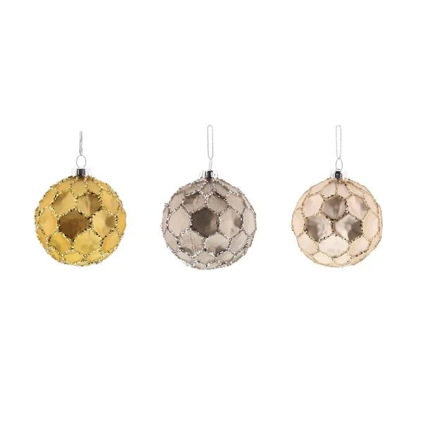 Benzara Honeycomb Glass decorative Ornament, Set of 3, Multicolor
