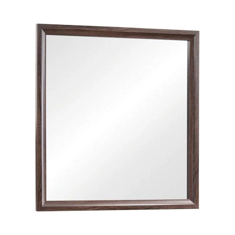 Benzara Beveled Wooden Frame Mirror with Grain Details, Dark Brown